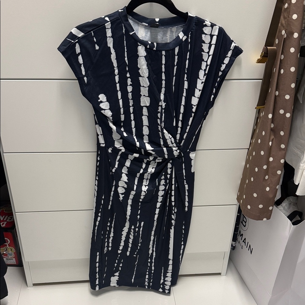 SHEIN Navy and White Tie-Dye Twist Midi Dress